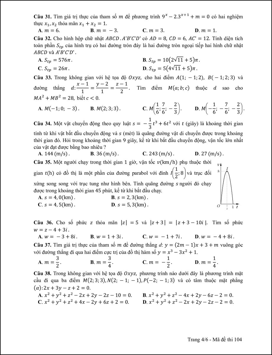 Đề thi môn Toán THPT Quốc gia năm 2017 mã 104 trang 4