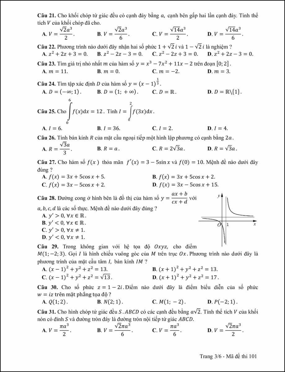 Đề thi môn Toán THPT Quốc gia năm 2017 mã 101 trang 3