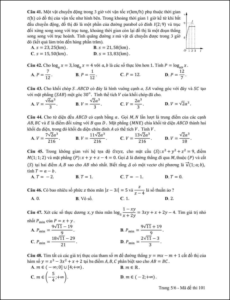 Đề thi môn Toán THPT Quốc gia năm 2017 mã 101 trang 5