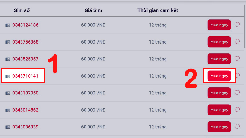 Chọn số và nhấn Mua ngay
