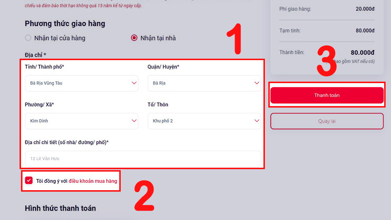 Chọn Thanh toán để hoàn thành đơn hàng