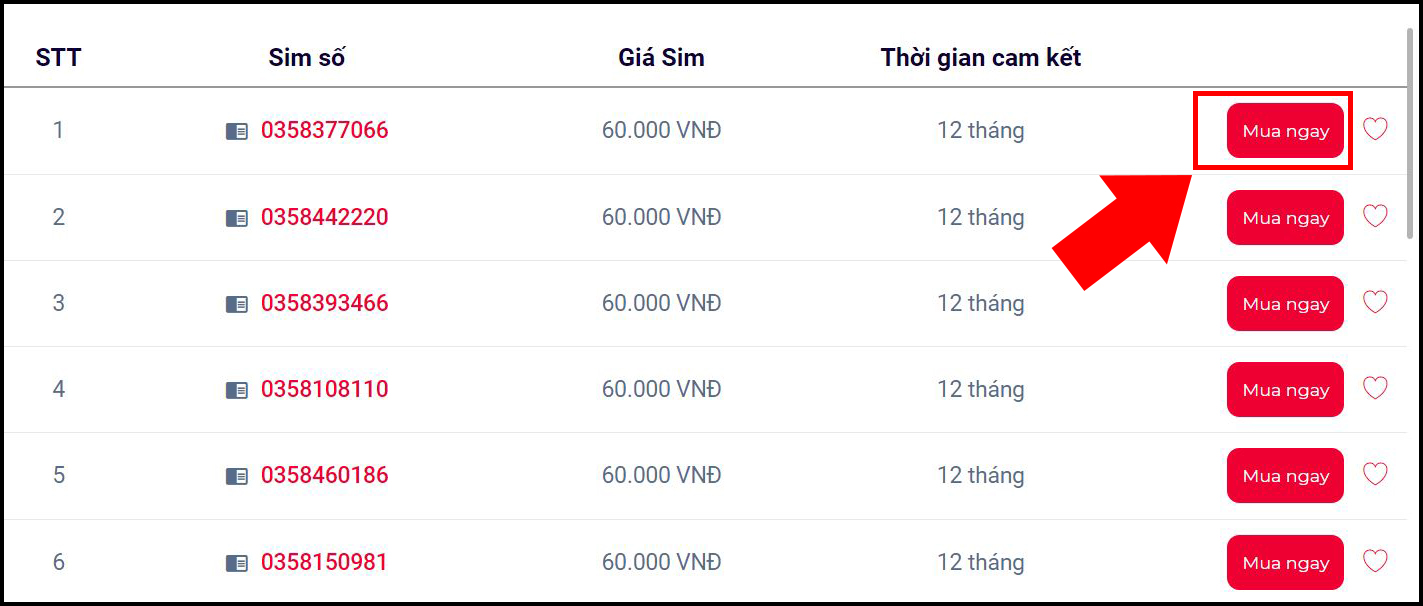 Chọn thuê bao bạn muốn và nhấn Mua ngay