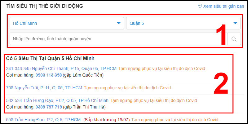 Tìm địa chỉ siêu thị  gần bạn nhất