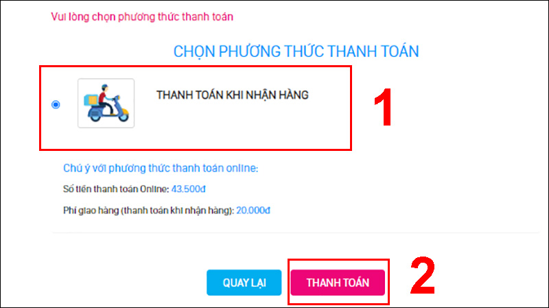 Chọn phương thức thanh toán