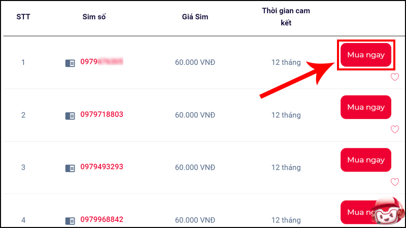 Chọn số ưng ý nhất và nhấn Mua ngay