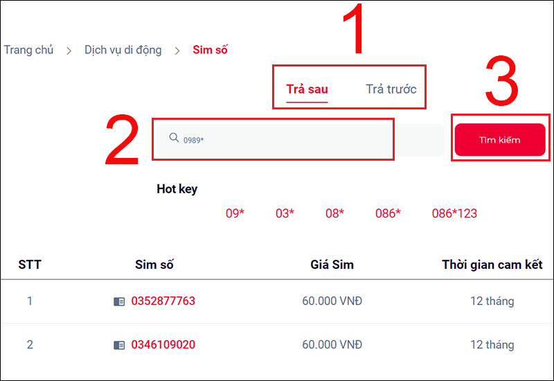 Tìm đầu số 0989 Viettel
