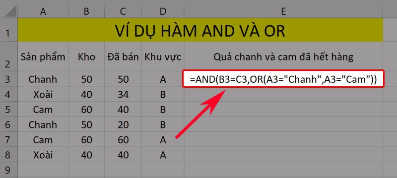 Ví dụ minh họa hàm AND và OR Ví dụ minh họa hàm AND và OR
