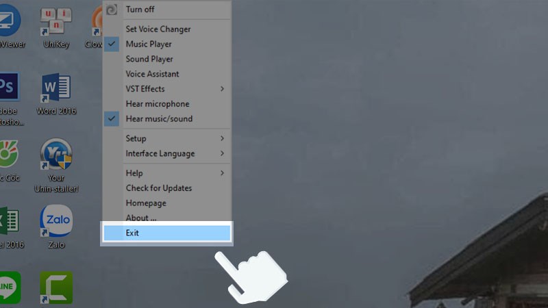 Nhấn vào mục Exit Nhấn vào mục Exit