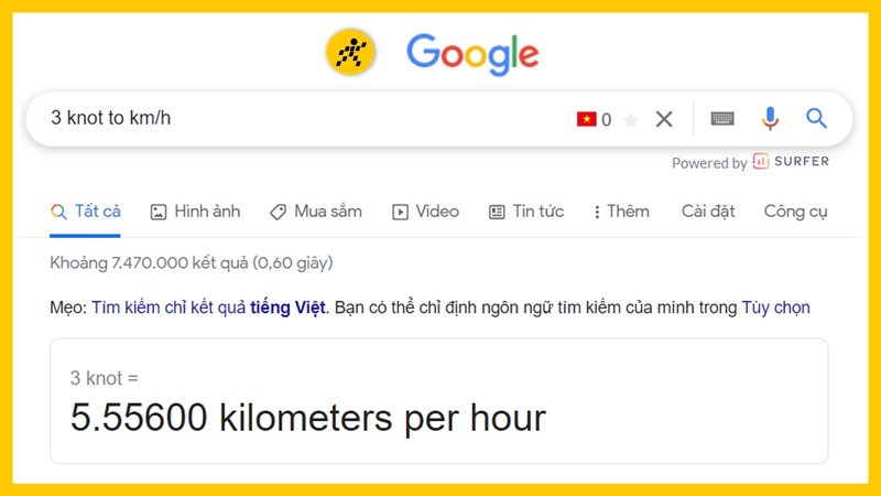 Đổi đơn vị knot bằng Google Đổi đơn vị knot bằng Google