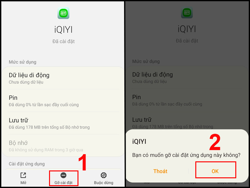 Chọn Gỡ cài đặt rồi nhấn OK