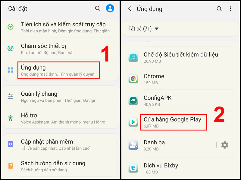 Chọn Ứng dụng rồi chọn Cửa hàng Google Play