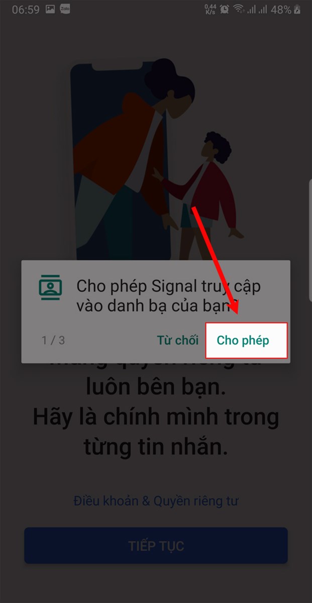 Chọn Cho phép (3 lần). Chọn Cho phép (3 lần).