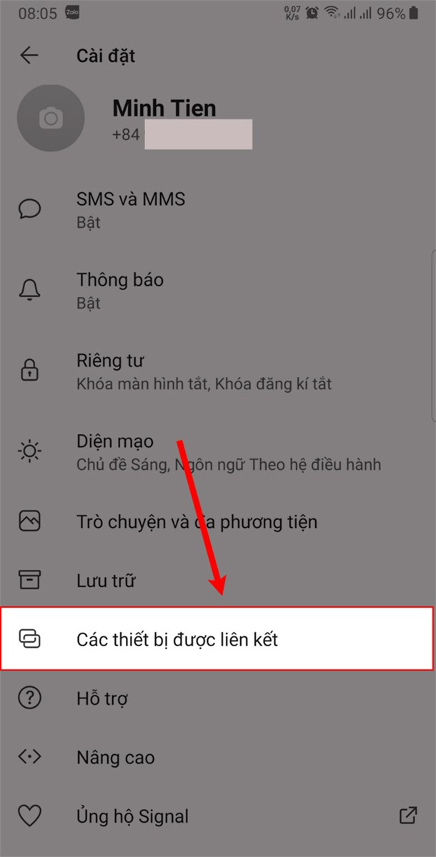 Chọn Các thiết bị được liên kết. Chọn Các thiết bị được liên kết.