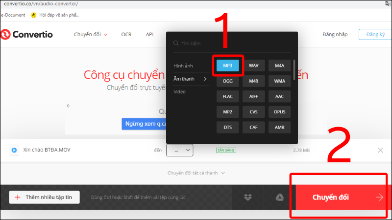 Chọn file bạn muốn chuyển đổi