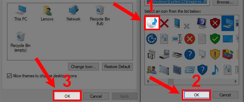 Chọn icon thay thế, bấm OK và bấm tiếp OK là xong. Chọn icon thay thế, bấm OK và bấm tiếp OK là xong.