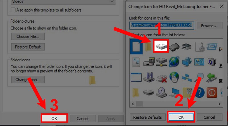 Chọn icon thay thế, chọn OK và chọn tiếp OK là xong. Chọn icon thay thế, chọn OK và chọn tiếp OK là xong.