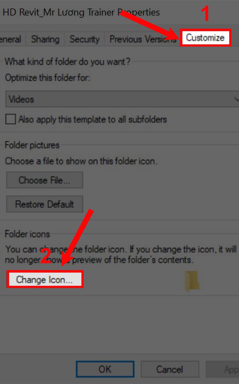 Chọn Customize và chọn Change icon. Chọn Customize và chọn Change icon.