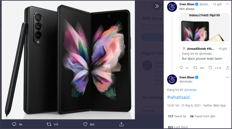 Leaker Evan Blass chia sẻ ảnh render chính thức của Galaxy Z Fold3 Leaker Evan Blass chia sẻ ảnh render chính thức của Galaxy Z Fold3