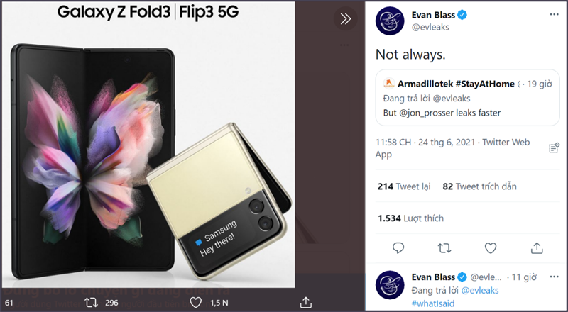 Leaker Evan Blass chia sẻ ảnh render chính thức của Galaxy Z Fold3 và Galaxy Z Flip3 Leaker Evan Blass chia sẻ ảnh render chính thức của Galaxy Z Fold3 và Galaxy Z Flip3