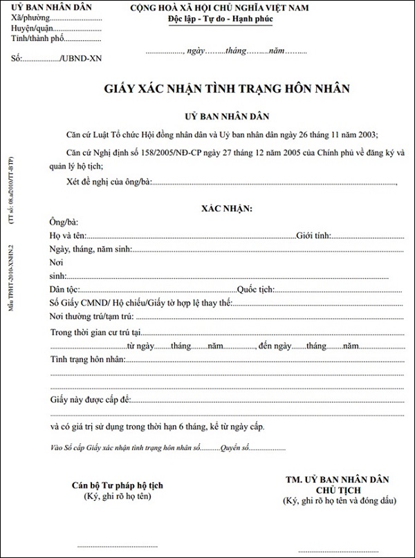 Giấy chứng nhận độc thân 1