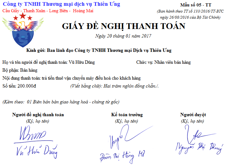 Giấy đề nghị thanh toán