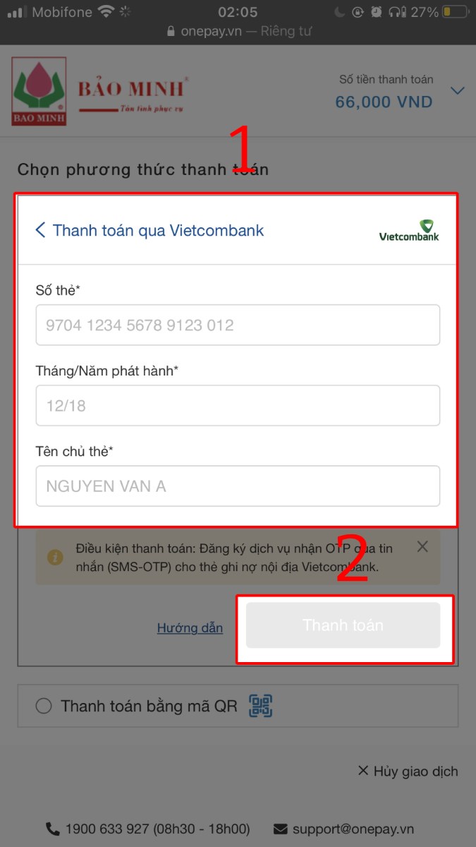 Nhập thông tin tài khoản thẻ và nhấn Thanh toán Nhập thông tin tài khoản thẻ và nhấn Thanh toán