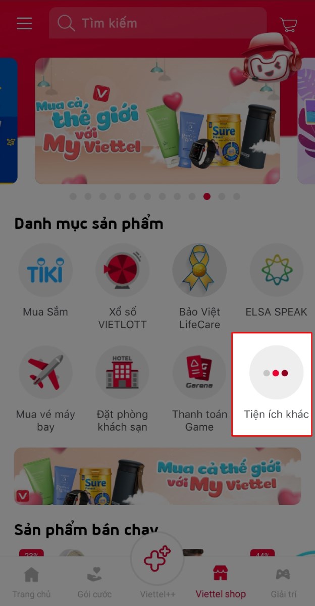 Chọn mục Tiện ích khác Chọn mục Tiện ích khác