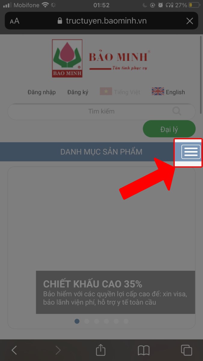 Nhấn vào biểu tượng 3 dấu gạch ngang Nhấn vào biểu tượng 3 dấu gạch ngang