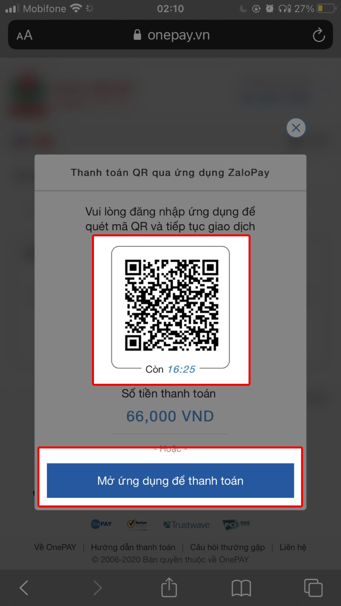 Quét mã QR hoặc nhấn nút Mở ứng dụng để thanh toán. Quét mã QR hoặc nhấn nút Mở ứng dụng để thanh toán.