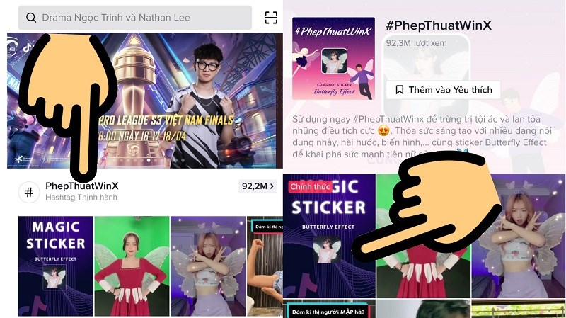 Chọn hashtag Phepthuatwwinx và nhấn vào video đầu tiên Chọn hashtag Phepthuatwwinx và nhấn vào video đầu tiên