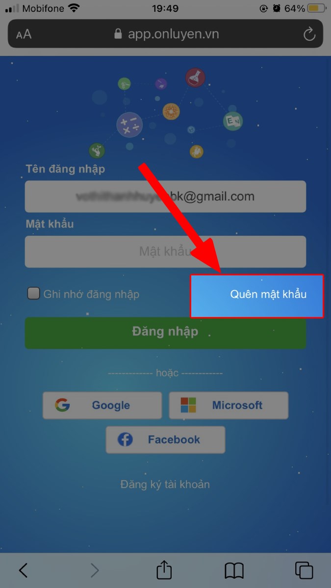 Nhấn Quên mật khẩu Nhấn Quên mật khẩu