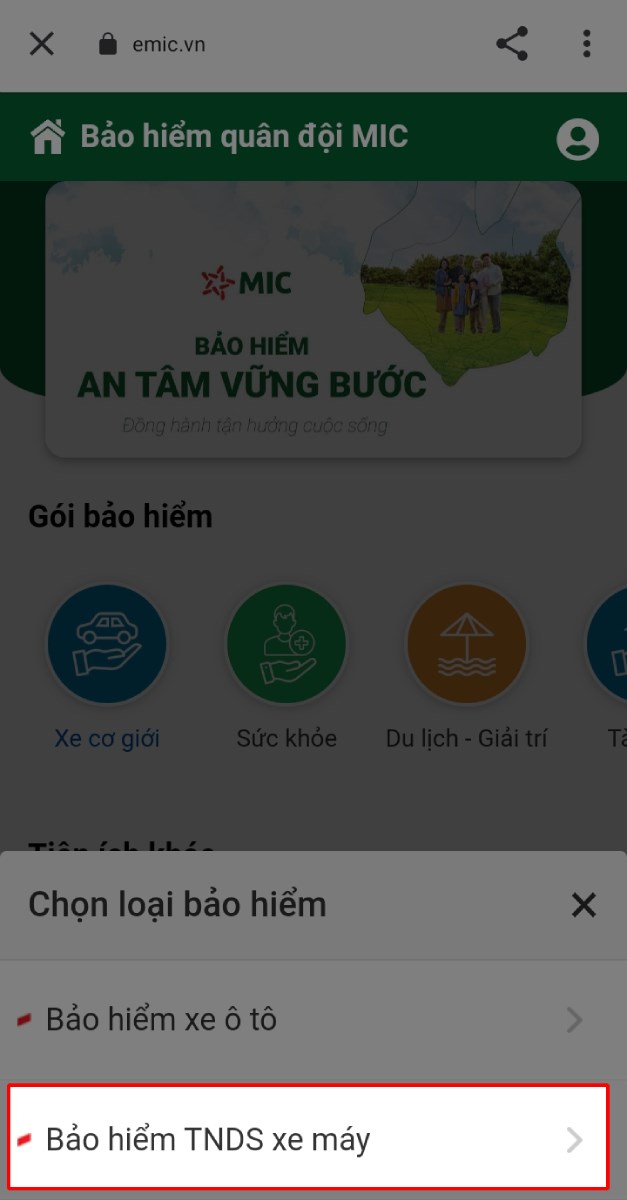 Chọn loại bảo hiểm: Bảo hiểm TNDS xe máy. Chọn loại bảo hiểm: Bảo hiểm TNDS xe máy.