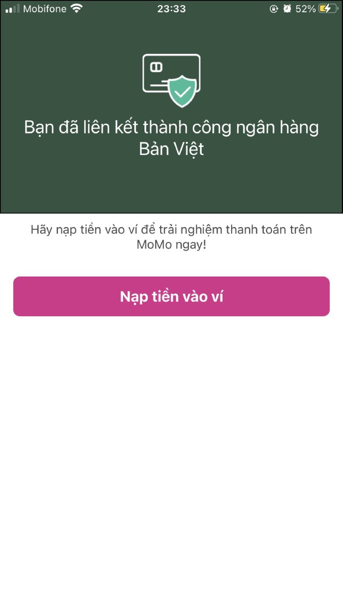 Thông báo liên kết thành công với ngân hàng Bản Việt Thông báo liên kết thành công với ngân hàng Bản Việt