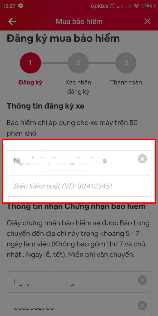 Nhập Họ tên và biển kiểm soát xe. Nhập Họ tên và biển kiểm soát xe.