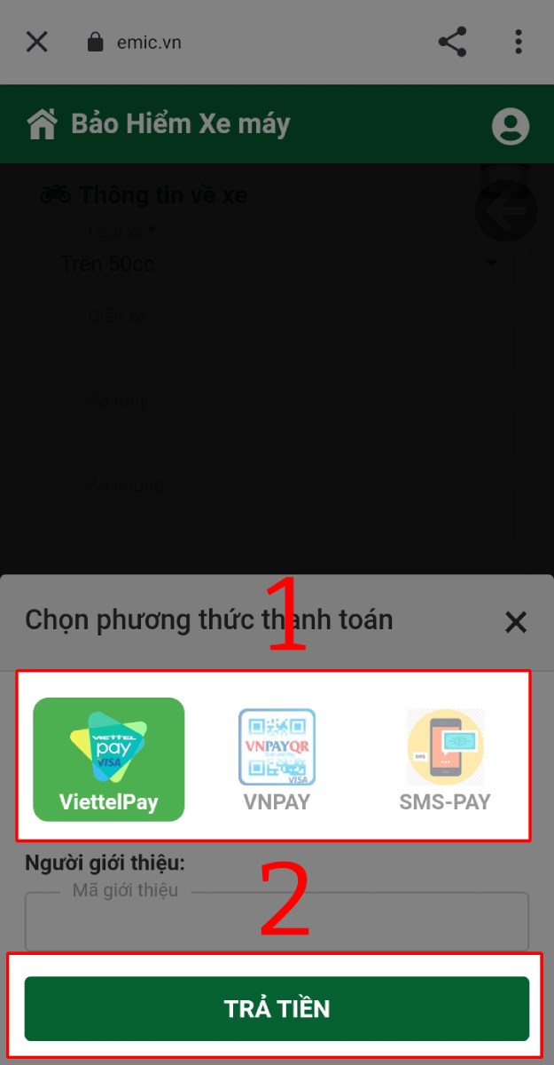 Chọn Phương thức thanh toán và nhấn Trả tiền. Chọn Phương thức thanh toán và nhấn Trả tiền.