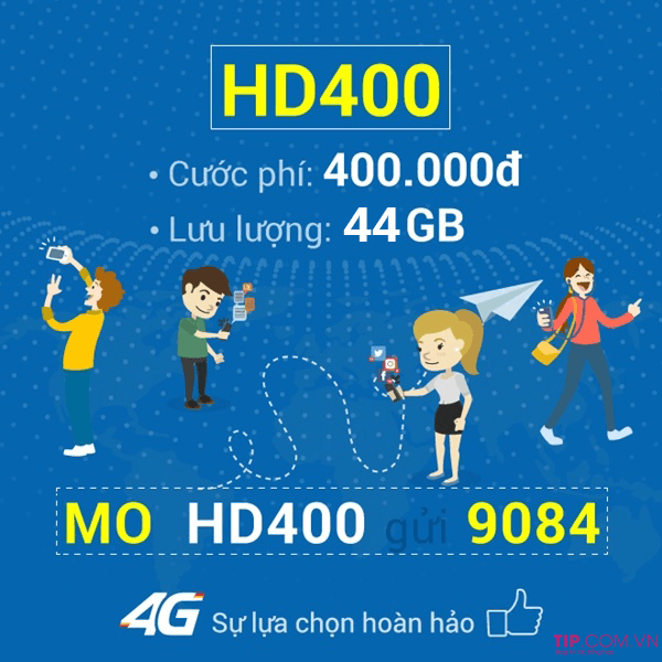 Đăng ký gói HD400 Mobifone chỉ 400k dùng 44GB data thả ga 30 ngày
