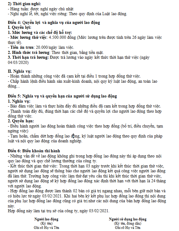 Hợp đồng thử việc