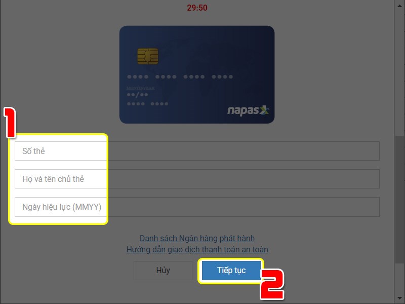 Điền thông tin thẻ nạp Điền thông tin thẻ nạp