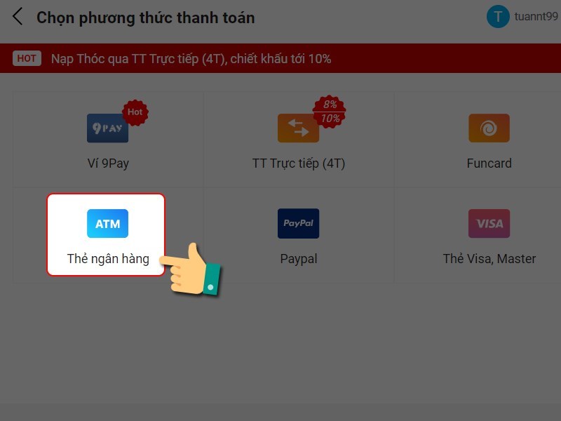 Chọn phương thức thanh toán Chọn phương thức thanh toán