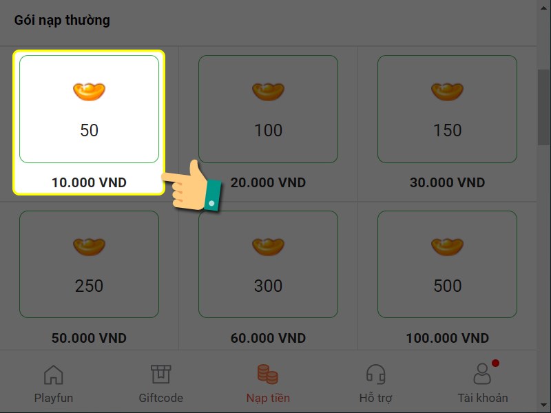 Chọn gói nạp Chọn gói nạp