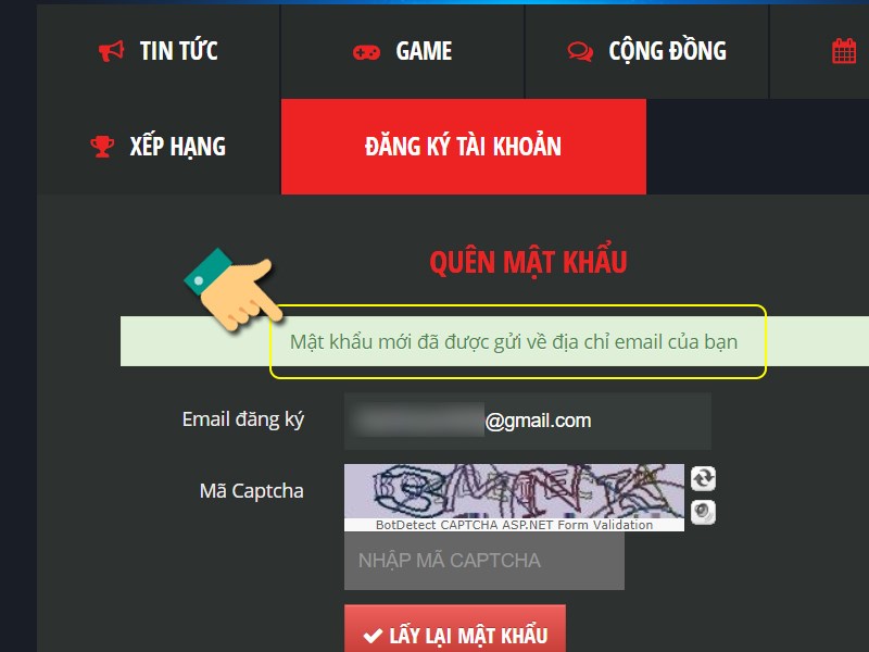 Thông tin tài khoản đã được gửi về Email Thông tin tài khoản đã được gửi về Email
