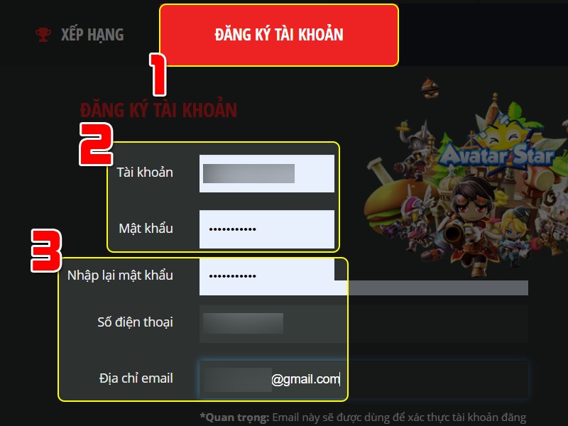 Điền thông tin tài khoản đăng ký Điền thông tin tài khoản đăng ký