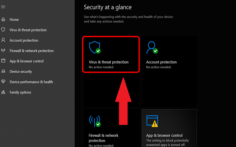 Click chọn Virus & threat protection
