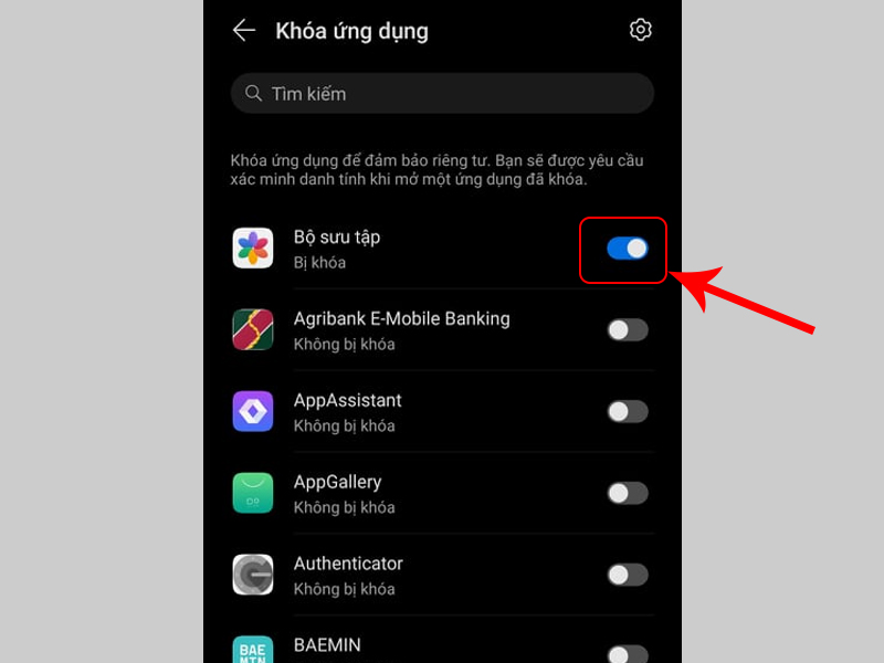 Chọn ứng dụng cần khóa