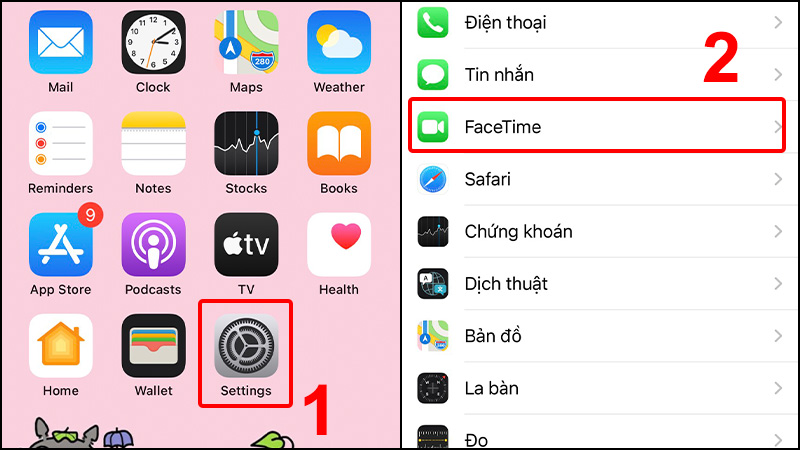 Vào Cài đặt và chọn FaceTime