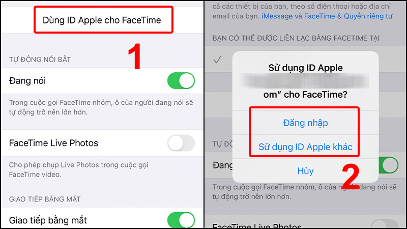 Cho phép dùng ID Apple để gọi hoặc nhận cuộc gọi FaceTime