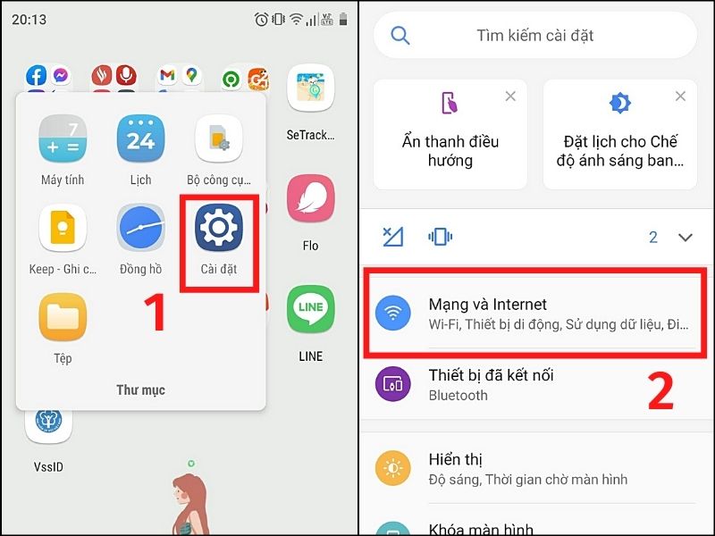 Truy cập Mạng và Internet trong cài đặt