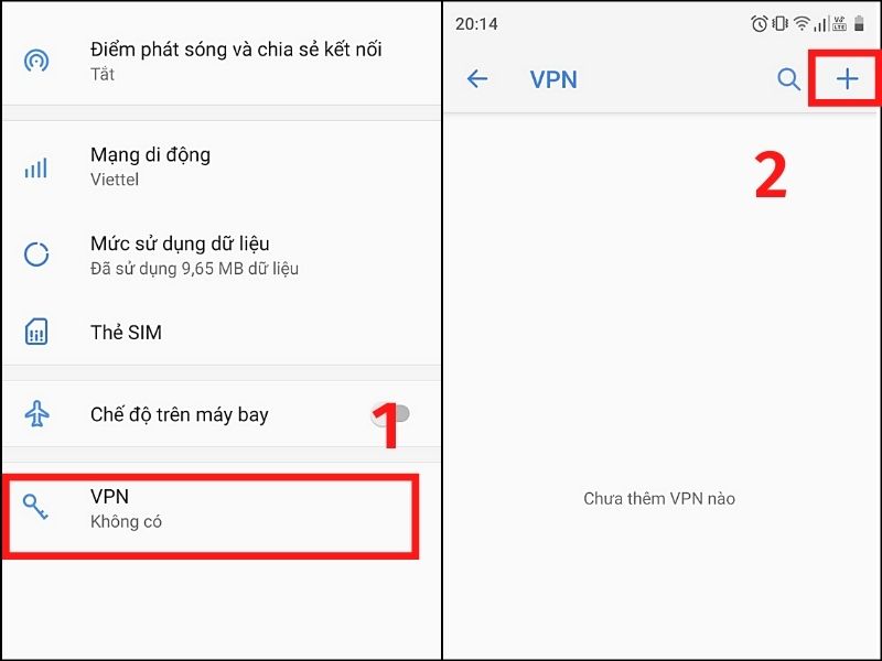 Chọn mục VPN sau đó bấm vào dấu +