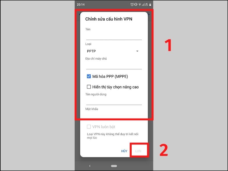 Nhập thông tin sau đó bấm lưu