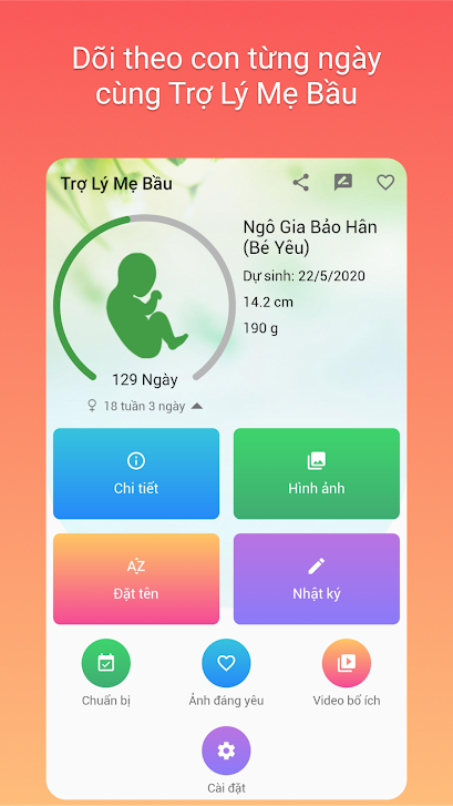 Trợ lý mẹ bầu - Theo dõi thai kỳ, tính ngày dự sinh, lịch khám thai Trợ lý mẹ bầu - Theo dõi thai kỳ, tính ngày dự sinh, lịch khám thai
